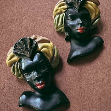 Vintage 1950'S Handpainted Chalkware Bust (Pair)