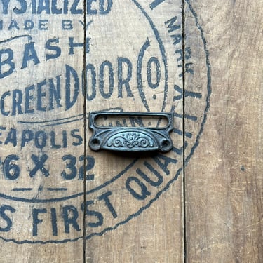 1890s Cast Iron Victorian Label Insert Drawer Pull 