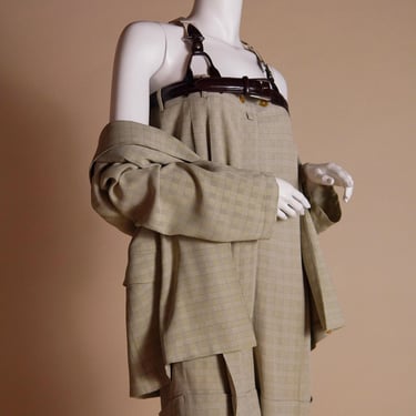 S/S 1993 Jean Paul Gaultier rare runway museum worthy matching set with shorts turned jumper with suspenders and double-breasted jacket 