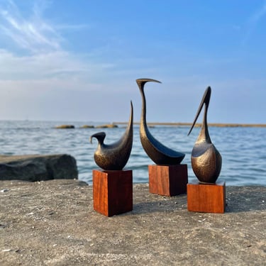 Douglas Purdy | Birds In Bronze | Bronze and Walnut Sculpture Collection (Set of 3) 