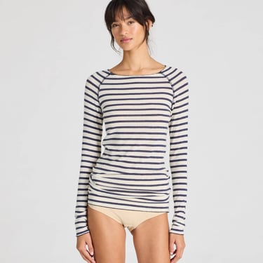 Amalie Wool Top - Reverse Denim Stripe