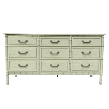 Faux Bamboo Dresser with 9 Drawers - Vintage Creamy White Henry Link Style Hollywood Regency Palm Beach Coastal Bedroom Furniture 