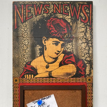 Vintage 60's George Nathan News News Cork Board Sign, Old Clip Art Girl, Art, P98,Colonial, Bulletin Board, 