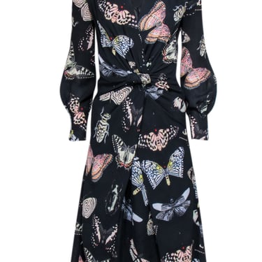 Reiss - Black Multi Color Butterfly Knot Front Dress Sz 2