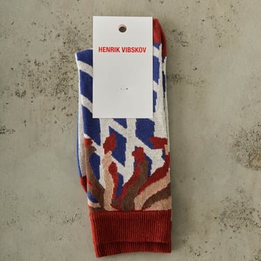 Henrik Vibskov Spotlight Socks Femme, Navy Red Fog Lines