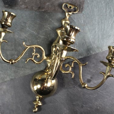 Vintage Brass Candle Sconces | 3 Taper Candles Sconce | Marked "W" | Circa 1960s 