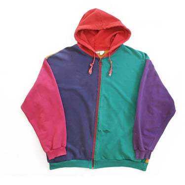 colorblock sweatshirt / 90s sweatshirt / 1990s faded colorblock zip up hoodie sweatshirt XL 
