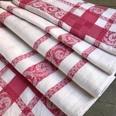French Damask Linen Tablecloth, Red Work, Restaurant Quality, French Farmhouse Table Cuisine 