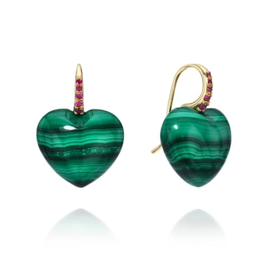 Heart Dollop Earrings - Malachite, Sapphires + 14k Gold