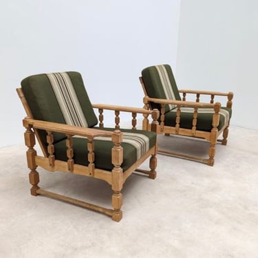 Henning Kjaernulf Oak Brutalist Danish Lounge Chairs 