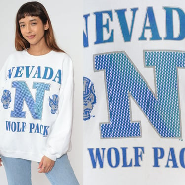 90s Nevada Wolf Pack Sweatshirt UNR University of Nevada Reno College Football Graphic Pullover Crewneck Vintage 1990s Extra Large xl 