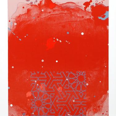 Conceptual Red Abstract Lithograph by Hong Hao Signed Art Print 