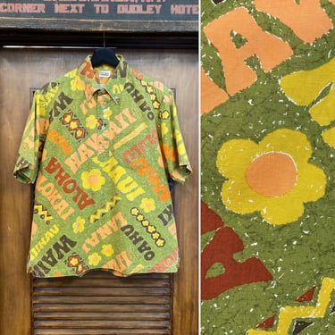 Vintage 1960’s “Surfline” Pop Art Tiki Surf Mod Cotton Hawaiian Shirt, 60’s Pullover, Vintage Clothing 