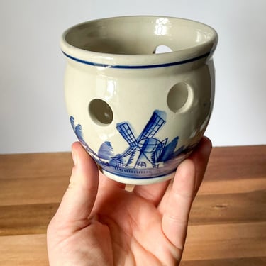 Vintage Delft Blue Candle Holder. Dutch Pottery Votive Holder. Vintage Glazed Pottery. 