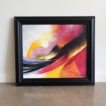 Vintage Abstract Vibrant Original Oil Painting 