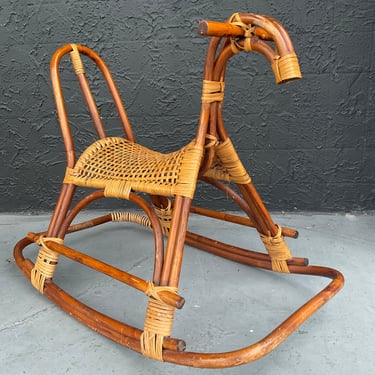 Albini Style Rattan Childs Rocking Horse