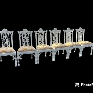 A collection of six vintage fretwork Chinese chippendale pagoda chairs 
