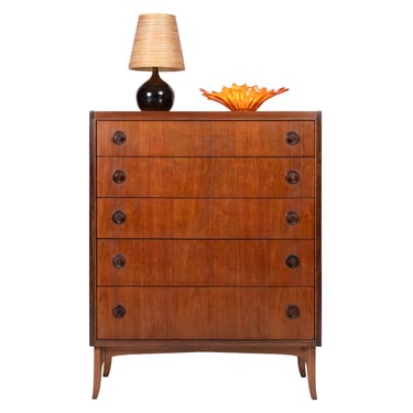 Tall MCM Walnut Dresser w. Beautiful Knob Pulls