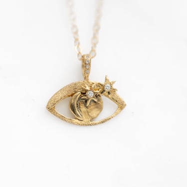 14k Gold and Diamond Celestial Eye Necklace