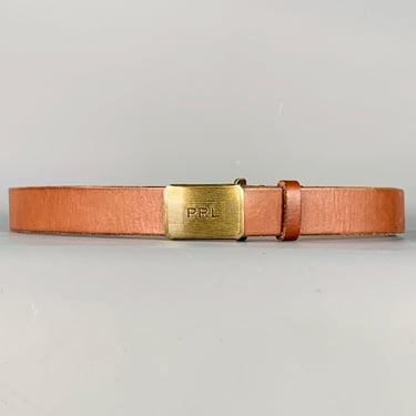 POLO by RALPH LAUREN Size 34 Brown Gold Leather Logo Square Buckle Belt