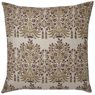 Linen Block Printed Pillow Cover | Fleur Saffron