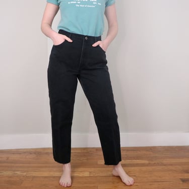 1990's Black High Waist Jeans/ Vintage Straight Leg Raw Hem Jeans/ Relaxed Fit St. John's Bay Trousers/ 100% Cotton/ 30