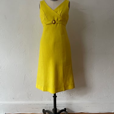 Vintage 1960s Miss DR Bright Yellow Dress with Belt S/M