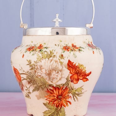 Antique China & Silverplate Biscuit Barrel