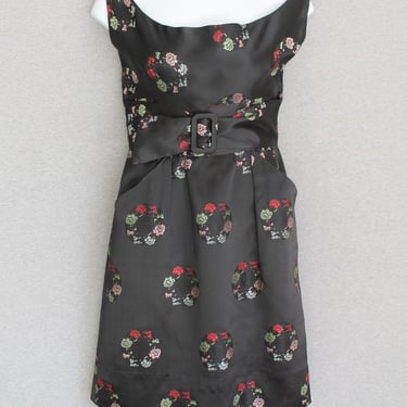 Shaheen - 1950-60s - Wiggle Dress - Cocktail Dress - Black Satin - Estimated size 14 