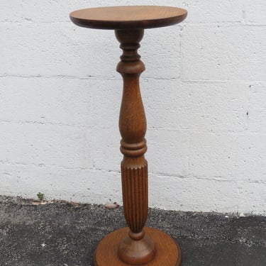 Early 1900s Victorian Tall Tiger Oak Flower Statue Stand 3562