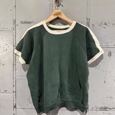 Vintage 60s Distressed Two tone Short Sleeve Sweatshirt green all cotton 100% cotton size XL crewneck 