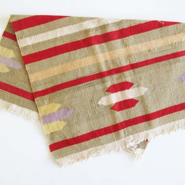 Vintage 60s Southwestern Wool Tapestry 19x28 - Small 1960s Southwest Woven Table Runner Beige Red White - Geometric Stripe Weaving 