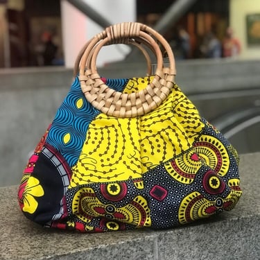 Prisca 'Boho' rattan African bag, patches bag, 100% cotton, African prints, patches ankara bag 