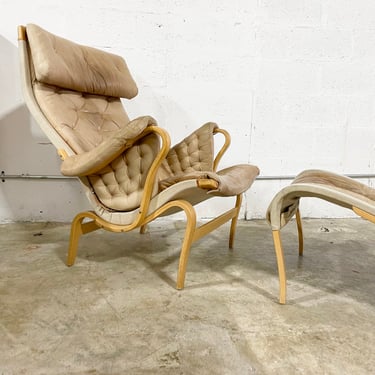 Bruno Mathsson Pernilla Lounge Chair and Ottoman by Dux 