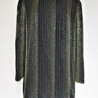 Vintage 1980s Laurence Kazar Beaded Silk Top, Size 2X Women, black silk, gold beads, evening tunic top 