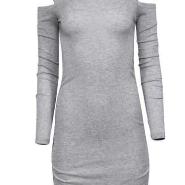 Helmut Lang - Grey Ribbed Cold Shoulder Long Sleeve Dress Sz M