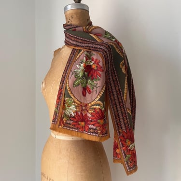 Vintage Oscar de la Renta silk scarf, long scarf | gorgeous Fall colors, Autumn scarf 