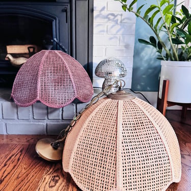 70s Brown Wicker Rattan Tulip ceiling/Table Lamp | Parasol Vintage ...