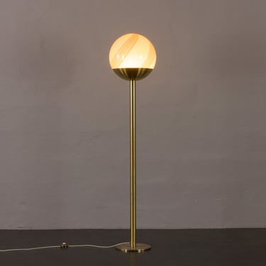 Venini Italian brass floor lamp with Murano swirl globe, Italy 1970s 