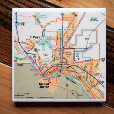 1981 El Paso Texas Vintage Map Coaster. Texas Gift. El Paso Map. Texas History Gift. City Map. Texan Décor. Fort Bliss Map. Ciudad Juarez. 