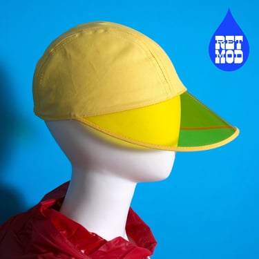 DEADSTOCK Amazing Space Age Vintage 60s 70s Yellow Visor Hat 