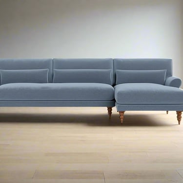 Interior Define Maxwell Chambray Blue Sofa Couch w Chaise Apartment Therapy FFE258-407