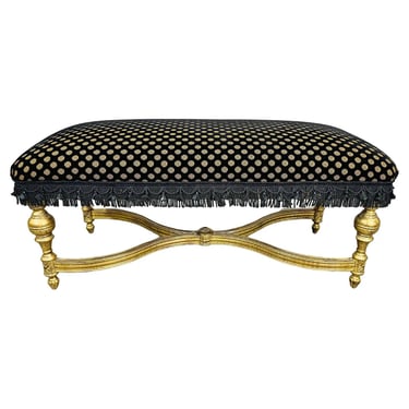 Louis XVI Style Black Mohair & Gold Gilt Ottoman Or Bench 