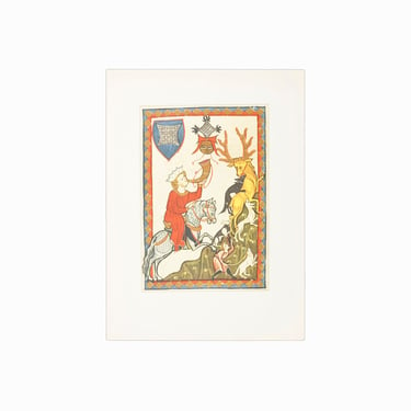 Von Suonegge Print on Paper Hunting Scene Medieval Illustration Codex Manesse 