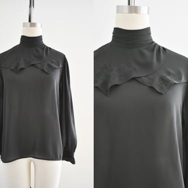 1980s Pierre Cardin Black Chiffon Blouse 