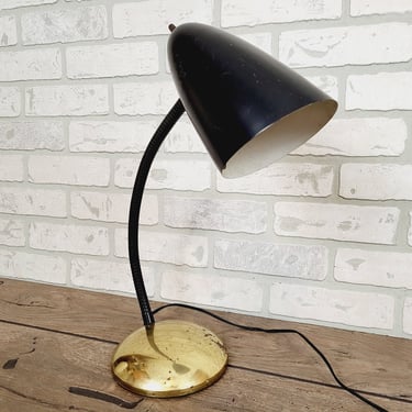 MCM Mid Century Modern Black and Brass Gooseneck Lamp 