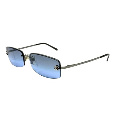 Chanel Micro Blue Rhinestone Logo Sunglasses