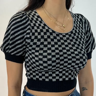 70s Black and Silver Lurex Top