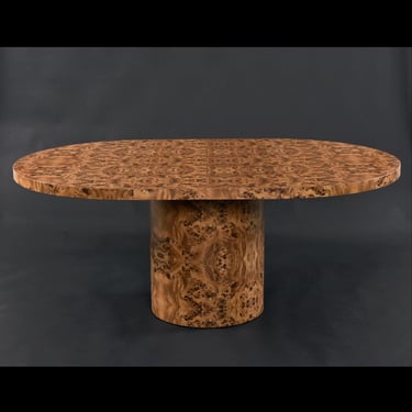 Hollywood Regency Faux Burled Olive Wood Round Pedestal Extending Dining Table 