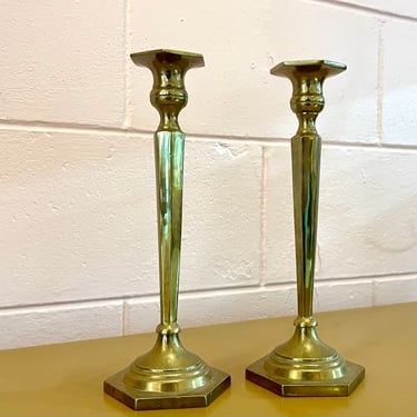 Vintage 1980s Grandmillenial Style 10” Brass Candlestick Holders 